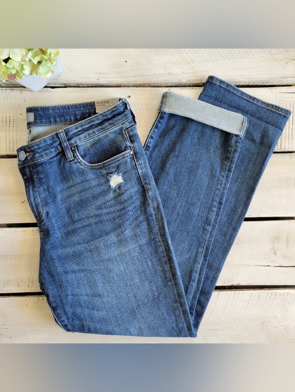 Kut from the Kloth Medium Blue Distressed Catherine Boyfriend Women's Jeans Sz12